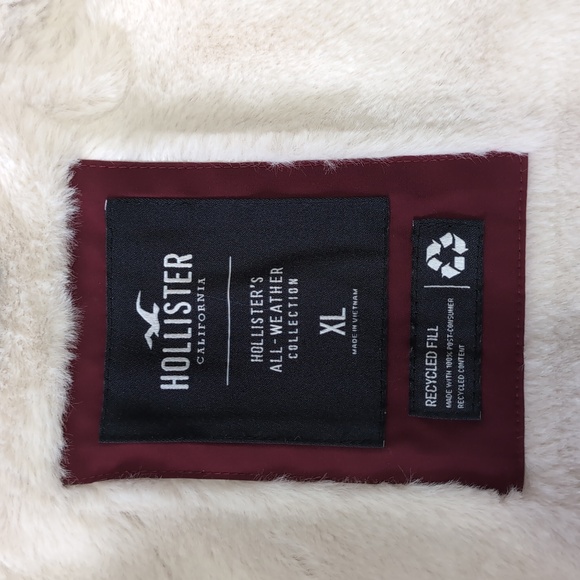 Hollister Maroon Hooded Faux Fur Lined Coat - Picture 2 of 5